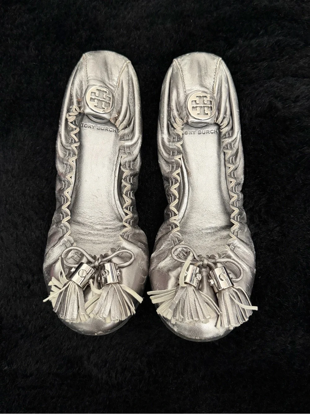 Tory Burch Silver Tassel Ballet Flats